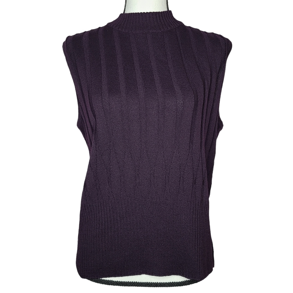 St. John Santana Knit Aubergine Ribbed Sweater Tank Vest K913351 Large NWT